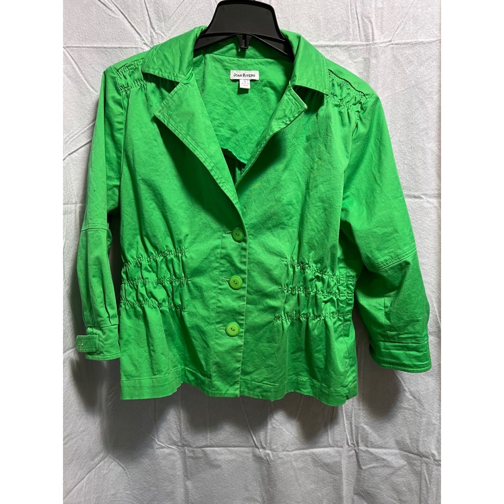 Joan Rivers Spring Green Button Down Jacket Cinched Waist 3/4 Sleeve Large